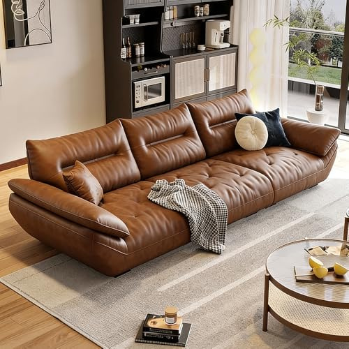 Italiensk lyxig modern enkel lädersoffa, massiv träram, rymlig och mjuk soffa, modern stor storlek, lämplig för vardagsrum/kontor/lägenhet.