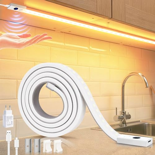 Unterbauleuchte Küche 1M LED Strip, Handgestenaktivierung 2700K-6500K SMD PCB LED Streifen, Lichtleiste LED Selbstklebend, 5V USB Streifen, Silikon LED Leiste für Küche Büro Schlafzimmer Wohnzimmer