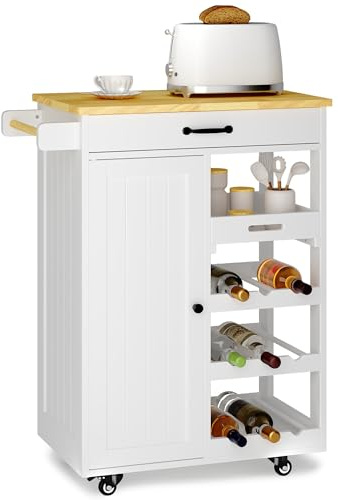 Xbro Mobile Bar con Ruote e Cassetto, Carrello Cucina Salvaspazio con Vassoio Rimovibile e Portabottiglie, Ideale per Watch Party, Aperitivi e Serate Calcio, 40x64x91 cm