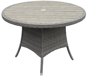 byLIVING Gartentisch Durban rund Breite 110 cm mit Schirmloch, Polywood | Runder Balkontisch für 5 Personen mit Schirmloch, Polywood naturfarben und Säulengestell aus Polyrattan in Dunkelgrau