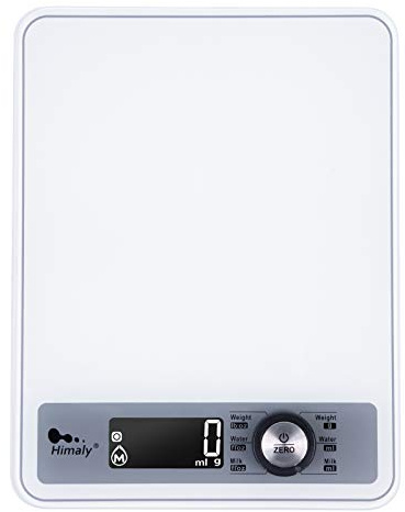Highly Digital Kitchen Food Scale,LCD Display with Backlight Kitchen Scale,1g/0.1oz Precise Graduation,Measure Water and Milk Volume,5000 g / 11 lb,White