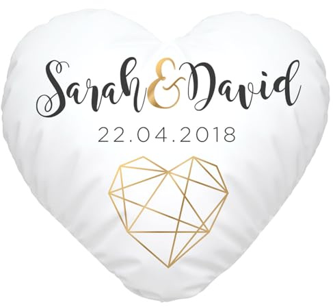 SpecialMe® Herzkissen Hochzeitskissen personalisiert Geschenk Liebe eigene Namen anpassbares Datum Weiss Herz-Kissen