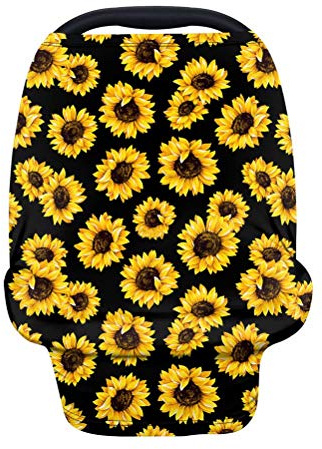 chaqlin Sonnenblumen-Überdachung für Babyschale, vielseitig verwendbar, für Stillen, Einkaufswagen, Hochstuhl, Kinderwagen, Schwarz