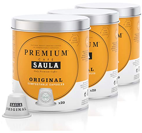 Café Saula, Pack de 3 boîtes, 60 capsules compostables. Café Original . Compatibles Nespresso®