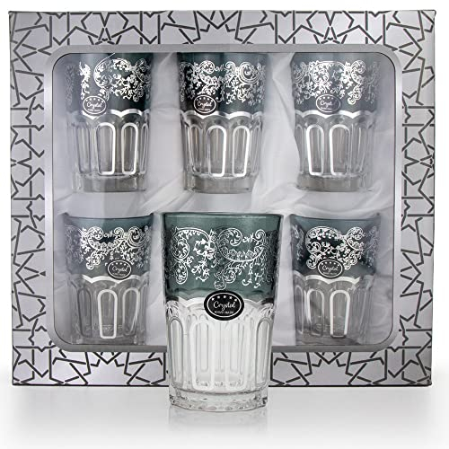 Juego de 6 vasos de té marroquí de primera calidad, color gris plateado
