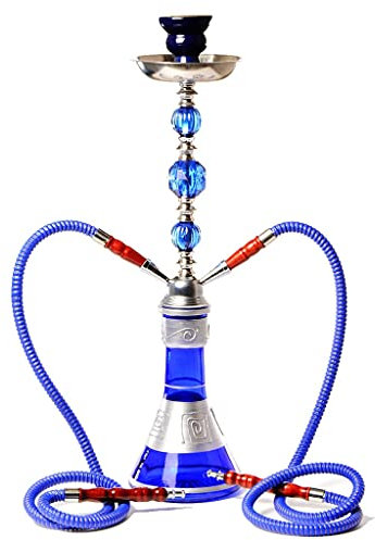 chicha Le 20 '' Noir Aluminium Narguilé Chicha & 2 Noir Lavable Tuyau en Silicone avec Des Pinces pour Mieux Narguilé Fumer -Art Du Tourbillon Vase en Verre (Color : Blue)