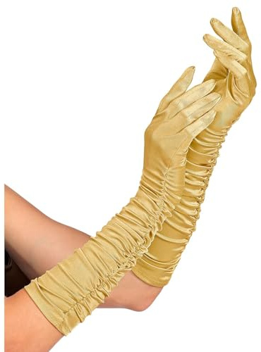 W WIDMANN MILANO Party Fashion - Geraffte Satin-Handschuhe | Länge 44 cm, mit Elasthan, elegantes Kostüm-Accessoire für Damen, 20er Jahre und Karneval