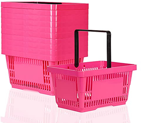 Aigentlich Einkaufskorb Kunststoffkorb 22L, 10er Set, Pink | 10 Körbe Tragekorb Plastikkorb Shopping-Basket mit 1 Tragebügel lebensmittelgeeignet stapelbar stabil bis zu 30kg belastbar