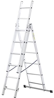DRABEST Scala Base in Alluminio per Casa a 3 Elementi – Scaletta 3x6 Gradini – Scaletta Leggera in Alluminio – Scala Pieghevole per Casa – Portata 150 Kg – 46x165x13cm