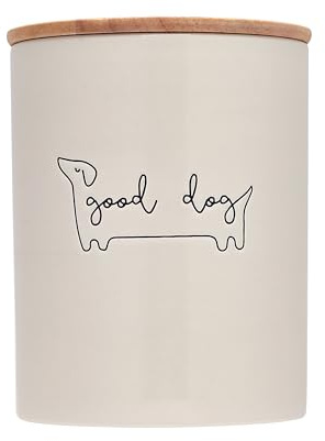 Pearhead Bra hundgodisburk, keramik och trä husdjursbehandlingsbehållare, neutral modern köksdekor, husdjurstillbehör, hundkex förvaringsburk, färskhetstätning, rymmer 4 koppar