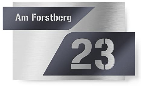Graviers Design Hausnummernschild aus V2A Edelstahl 380x264 - Anthrazit RAL 7016 - zweiteilig mit 3D Effekt Wetterfest Rostfrei Individuell anpassbar mit eigener Straße Nummer - Made in Germany