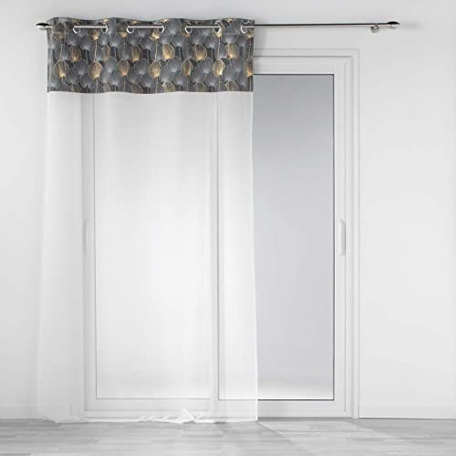 Douceur d'Intérieur, Ideal Textiles - Tenda con occhielli, 140 x 240 cm, colore: grigio sabbiato con parte superiore in velluto stampato, colore: Oro