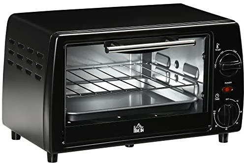 HOMCOM Horno Eléctrico Sobremesa 10 Litros 750W Horno Eléctrico Pequeño con Temperatura hasta 230 ℃ Temporizador 60 Minutos Bandeja y Rejilla 36,5x26x22 cm Negro