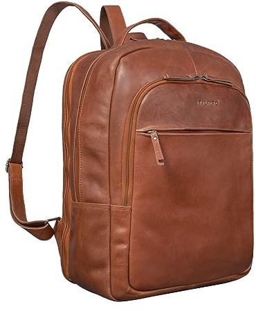 STILORD Florin XXL Business Rucksack Leder Herren Groß und Breit 17 Zoll Laptoprucksack Vintage Backpack Damen Büro Office Reise Rucksack mit vielen Fächern Echtleder Farbe:Toretto - Dunkelbraun