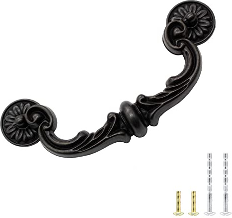 Biaungdo 4 Pcs 151mm/6 Inch Hole Center Pull Handles, Zinc Alloy Rustic Vintage Style Drop-Down Bail Swing Dresser Pull Handle Antique Drawer Handles for Kitchen, Cabinet (185mm/7.3 Total Length)
