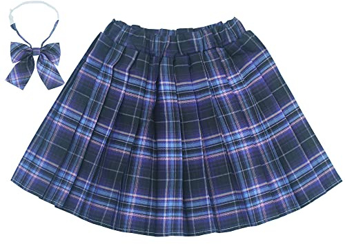Maeau Faltenrock Kinder Mädchen Rock Kariert Kurz Gefaltete Röcke Plissee Kilt Tartan Rock Elastische Taille Schulmädchen Schuluniform Minirock Schule Tennis Skater mit Shorts Violett 6-7 Jahre 130