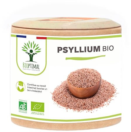 Psyllium Blond Bio - Teguments D'ispaghul - Riche en Fibres - Digestion Transit Coupe Faim - 320 mg de Poudre/Gélule - Origine Inde - Fabriqué En France - Certifié Ecocert - 60 Gélules