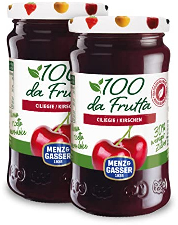 Menz&Gasser, Composta di Ciliegie 100Dafrutta, 100% Frutta IQF di Alta Qualità, Lavorata con Passione in Trentino-Südtirol, Senza Glutine, Vegan, 2 Vasi x 240 g