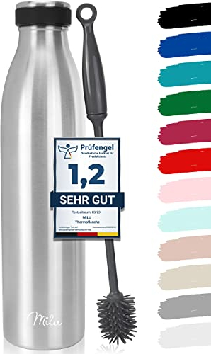 Milu Edelstahl Trinkflasche 500ml, 750ml, 1000ml, 1.5L – Thermosflasche, Isolierte Wasserflasche, Auslaufsichere Isolierflasche doppelwandig, Kohlensäure geeignet (Edelstahl, 1500ml)