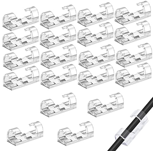 20 Clear Self-Adhesive Cable Clips and Transparent Cord Holders | Transparent Cord Holders, Tidy Clips for Power, Audio and Charging Cables, Home Cable Management