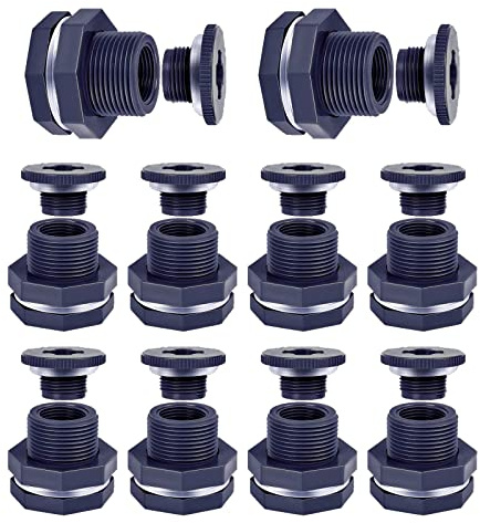 10 PCS 3/4 Inch PVC Bulkhead Fitting,Kabcifea Bulkhead Water Connector Double Threaded Bulkhead Adapter Fitting with Plugs for Rain Barrels,Aquariums,Water Tanks,Tubs,Pools