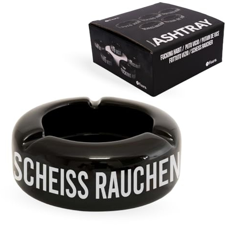 Fisura – Keramik Ascher schwarz mit Aufdruck Sch* Rauchen, witziges Rauchaccessoire mit frechem Spruch für den Innenbereich. Maße: 10 cm x 10 cm x 4 cm.