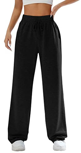 Kiench Pantalon de Jogging Taille Haute pour Ado Fille Jambes Larges avec Cordon de Serrage