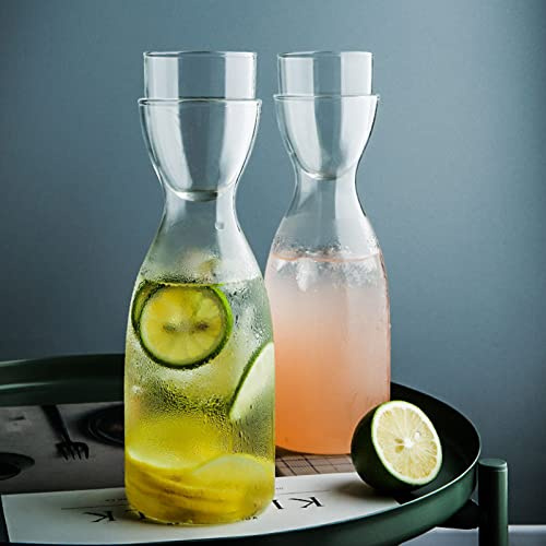 BestAlice Set di 2 caraffa d'acqua e vetro da comodino, 600 ml, stile vintage, con bicchiere da bicchiere in vetro, trasparente, per succhi d'acqua