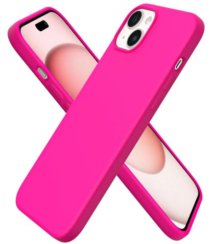 ORNARTO Cover per iPhone 15 plus Silicone,Antiurto,Rosa Caldo | Silicone Liquido Premium,Protezione Completa,Morbida al tatto,Custodia per Telefono con Fodera in Microfibra Antigraffio