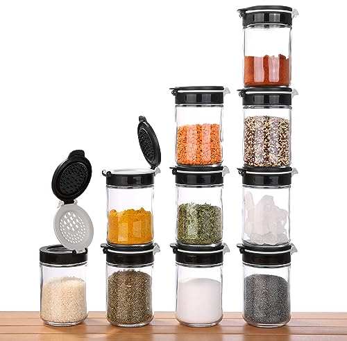 your GEAR Gewürzstreuer Double-Flip - Gewürzdosen in 2 Größen (200ml + 85ml) aus Glas mit drehbarem Gewürzregal, selbstreinigender Streueinsatz, Gewürzgläser im Gewürzkarussell mit Etiketten