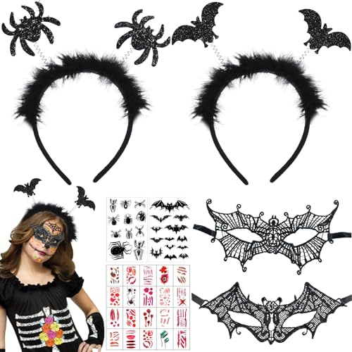 Leonshco 4 Stücke Halloween Haarreif-Set, Spinnen-Haarreif Halloween, Halloween Accessoires, Halloween-Haarreifen Damen, Halloween Haarschmuck für Halloween-Kostüme, Karneval, Party, Cosplay