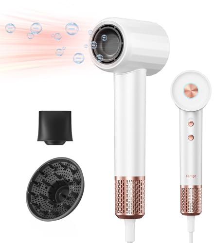 Hair Dryer with Diffuser and Nozzle, High Speed Ionic Professional Hair Dryer with Fast Drying Function, Lightweight Blow Dryer for Curly and Straight Hair for Women and Men Home &Travel Use(White)