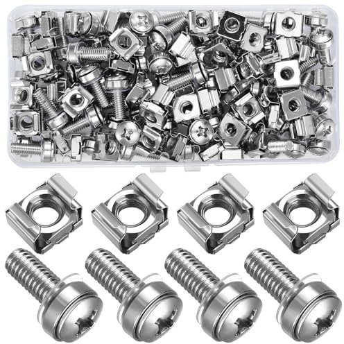 110 Pcs/55 Set Rack Mount Screws and Cage Nuts for Rack Mount Server Cabinet Cage Nuts & Mounting Screws Washer, Carbon Steel Rack Screws and Cage Nuts for Rack Mount Server Shelves Cabinet