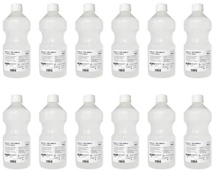 Steriles Wasser Sterilwasser 1Liter Flaschen mit Drehverschluss für Sauerstoff, Inhalation, Beatmung, CPAP, Atemgasbefeuchtung, mit COPD und Schlafapnoe Ratgeber (12x1000ml)
