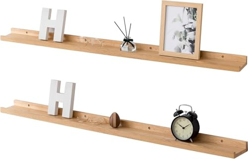 Gieanoo Bilderleiste Holz,90cm Eiche Wandregal Holz 2er-Set Regal Massiv Schweberegal gewürzregal regalbrett Hängeregal Ideal für Wohnzimmer Schlafzimmer Badezimer
