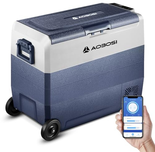 AAOBOSI 60 Litre Glaciere a Compression, Glaciere Electrique Double Zone, 12 V/24V et 100-240 V Frigo Camping, -20℃ à 20℃, pour Voiture, Camion, Bateau, Camping-Car