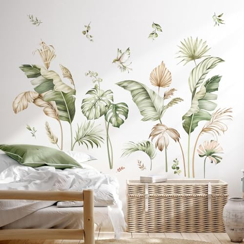 decalmile Adesivi Murali Boho Palma Foglie Tropicali Adesivi da Parete Piante Verdi Foglie Decorazione Murale Soggiorno Camera da Letto Ufficio