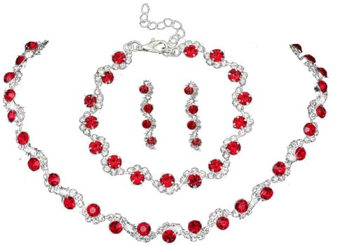 Clataly Braut Hochzeit Bunte Kristall Halskette Ohrringe Armband Set Silber Braut Halsketten Schmuck Zubehör für Frauen Mädchen