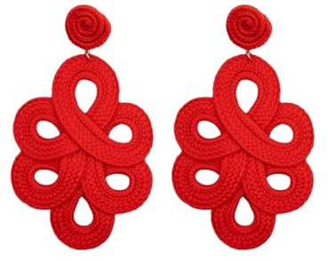 MAJALE Pendientes Largos Mujer Flamenca - Pendientes Rojos Largos y Ligeros para Boda, Fiesta, Sevillanos - Estilo Cordón de Seda - Regalos Mujer (Rojo)