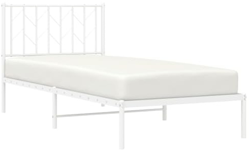 vidaXL Sängram med huvudgavel metall vit 90x200 cm, säng, metallsäng, metall sängram, sängar, metallsängar, metall sängramar, gästsäng, gästsängar