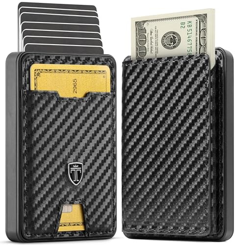 TRAVANDO Swype Aluminium Porte Carte Homme avec Blocage RFID - Portefeuille en Fibre de Carbone Petit avec Bande de Monnaie - Porte-Carte de Credit - Idée Cadeau Homme