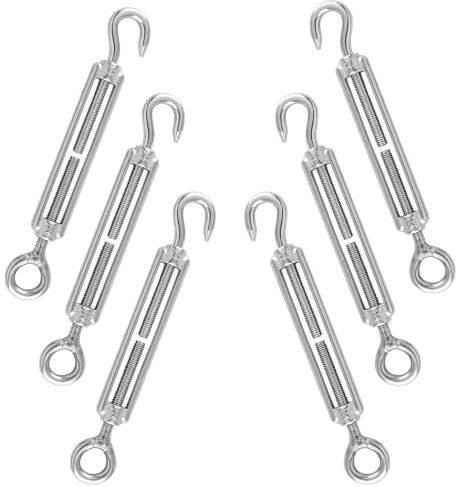 Tenditori per funi M4, Fissaggio per Vela Parasole, Acciaio Inossidabile per Tenda a Vela 304 OC, Tendicorda Girevole M4,Ganci Girevoli Regolabili OC in Acciaio Inox 304, 6 Pezzi, Argento