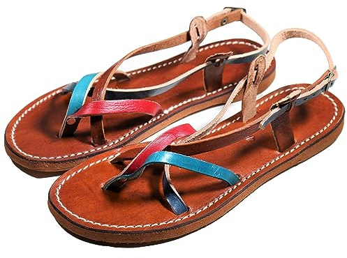 TK B&D Sandales Pour Femmes d'Été Marocaines en Cuir Multicolore Artisanales Fabriquées à la main au Maroc - Estivale 38