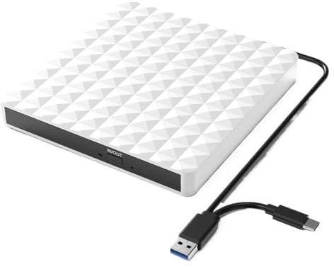 Graveur De CD Externe DVD RW USB 3.0, Lecteur Optique DVD Portable Mince, Lecteur CD-ROM 24X, Lecteur CD-R 24X(White)