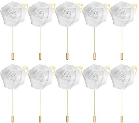 PATIKIL Rosenanstecker, 10er-Pack Bräutigam Hochzeitsanstecker Taschenhandgemachte Blumenreversnadeln für Männer Hochzeitszeremonie Party Prom, Weiß