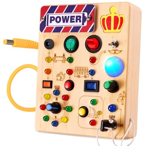 Ceoffo Montessori Busy Board for toddlers Sensory board Early Development & Activity Toys Fidget Board with 19 LED Lights Sensory toys for 2 3 4 year old boy girls