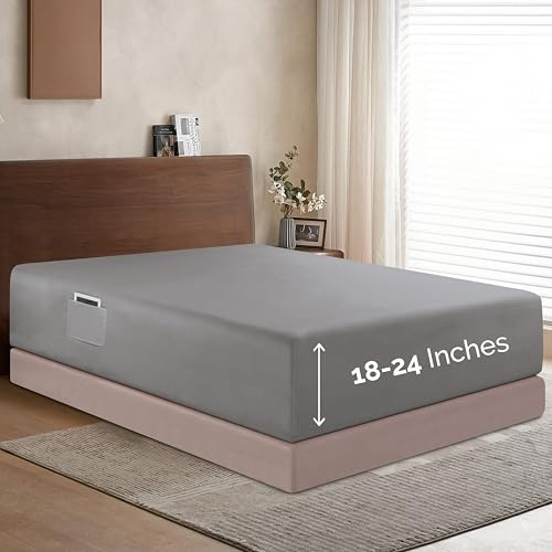 Elegant Comfort 1500 Premium Hotel Quality 18-24 Inches Deep - Extra Deep Pocket Single Fitted Sheet for High Mattress, Luxury and Softest, Smart Pocket - Wrinkle Free, Twin/Twin XL, Gray
