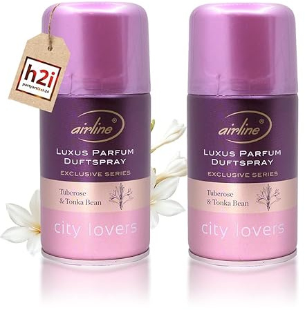 h2i Luxus Parfum Duftspray | Tuberose & Tonka Bean | 2 Stück | 250 ml | Geruchsneutralisierer Lufterfrischer Raumduftspray Duftsprüher Raumduft-Nachfüller für automatische Duftspender