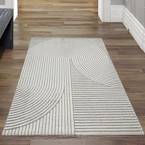 Teppich-Traum Teppich Hoch-Tief Linien- und Bogenmuster Grau 80x150 cm | Allergikergeeignet, pflegeleicht, weich, modern, langlebig, Wohnzimmer, Schlafzimmer, Flur