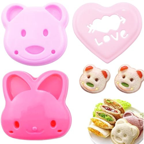 3 Pack Sandwich Bread Cutter, Cute Bunny Bear Shape Sandwich Bread Cake Mold Portable Sandwich Press Mould Reusable Sandwich Cutter